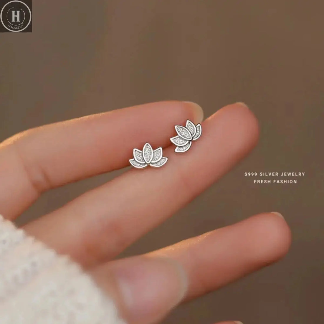 925 Sterling Silver Lotus Flower Small Stud Earrings For Women Piercing Luxury Elegant High Jewelry Best Selling HALALZEN
