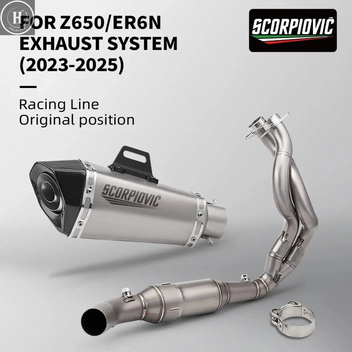 Carbon Fiber Moto Exhaust Escape Full System Muffler DB Killer Front mid Link Pipe for ER6N ER6F Versys 650 Z650 Ninja 650 HALALZEN