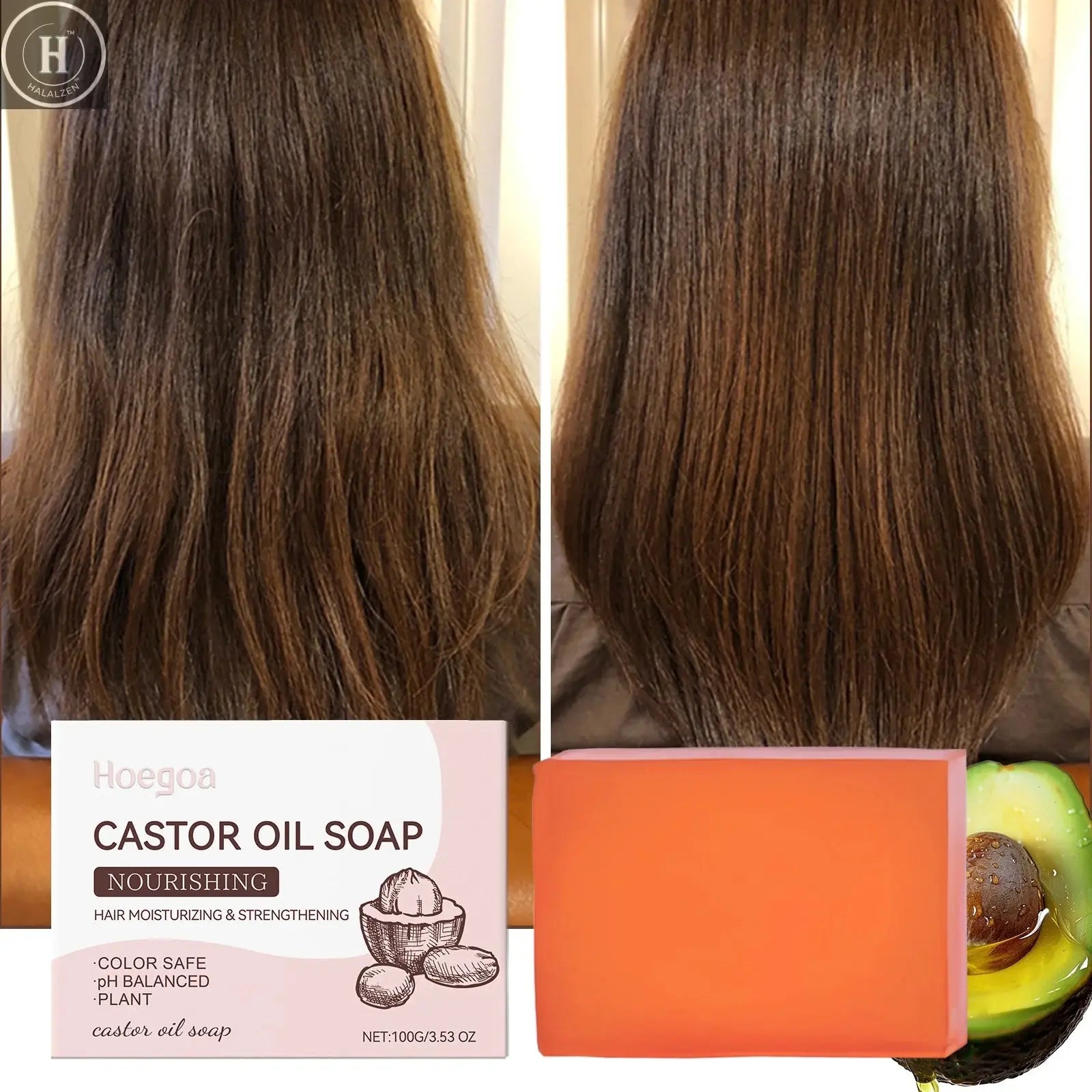 Castor Oil Shampoo Bar Natural Hair Care Deep Moisturizing Scalp Treatmen Nourishing All Hair Types Travel Friendly Eco Friendly HALALZEN