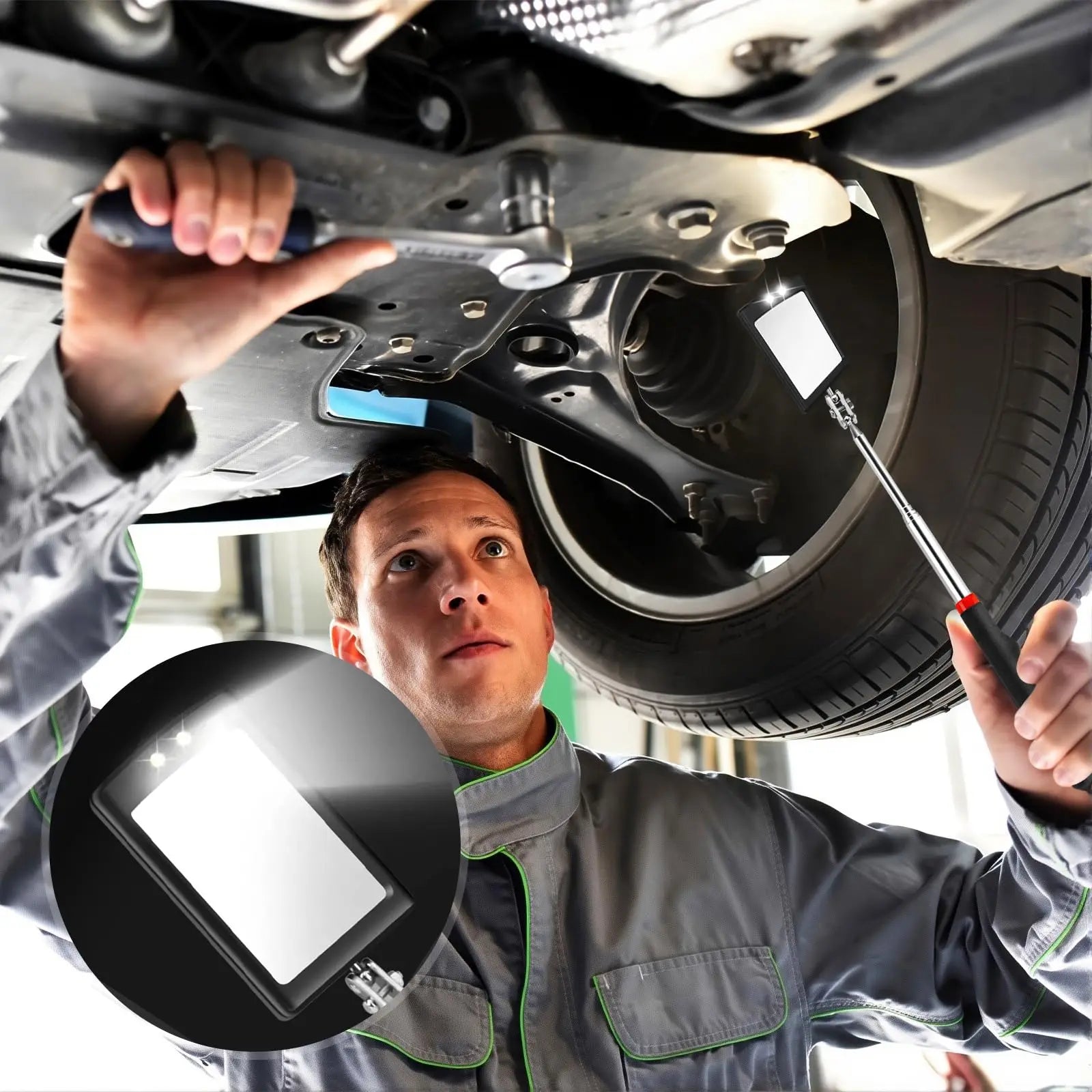 2pcs Detection Folding Mirror 360° Rotating Reflector Universal Auto Repair Tool Accessory Telescopic Bottom Inspection Mirror