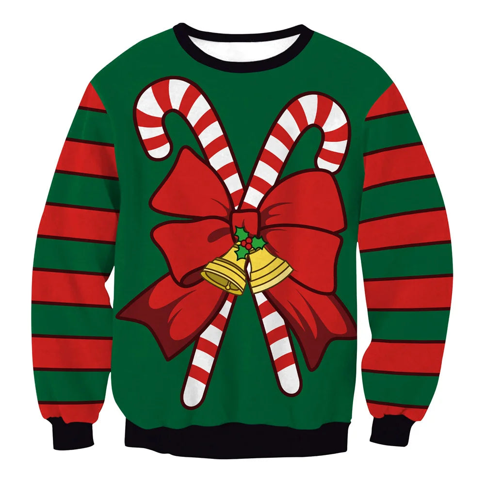 Men Women Crewneck Xmas Sweatshirt 3D Christmas Tree Gift Print Holiday Party Jumper Tops Pullover Alpaca Ugly Christmas Sweater
