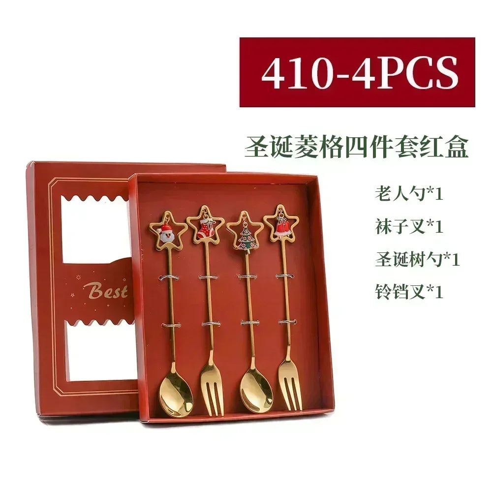 Christmas Decorations Home Christmas Table Decor Stainless SpoonsFork Cutlery Set Elk Xmas Tree New Year 2024 Navidad 2023 Gifts