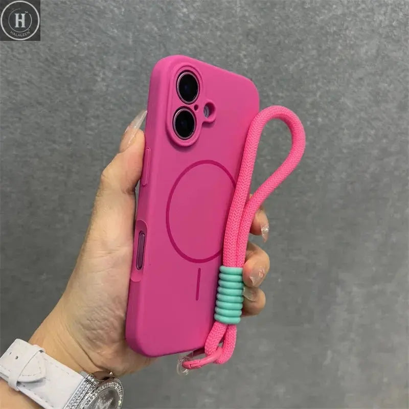 Luxury Candy Liquid Silicone Magsafe Case for iPhone 17 16 15 14 13 12 Pro Max Soft Shockproof Magnetic Lanyard Strap Cover Halalzen UK