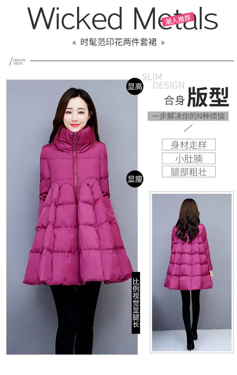 Womens Padded Down Jacket Long Loose Coat A-line Poncho Parkas Thick Skirt Cotton Outwaer Female Fashion New Winter Jacket