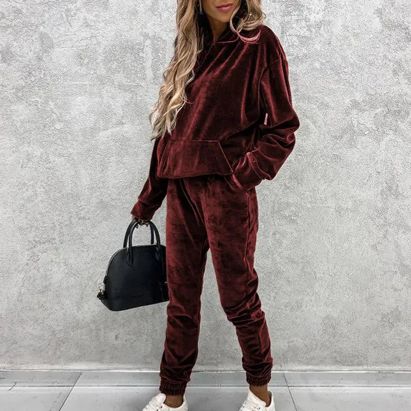 Jumper Suit Winter Spring Solid Casual Tracksuit Women Fleece 2 Pieces Sets Sports Sweatshirts Pullover Sweatpants Halalzen UK