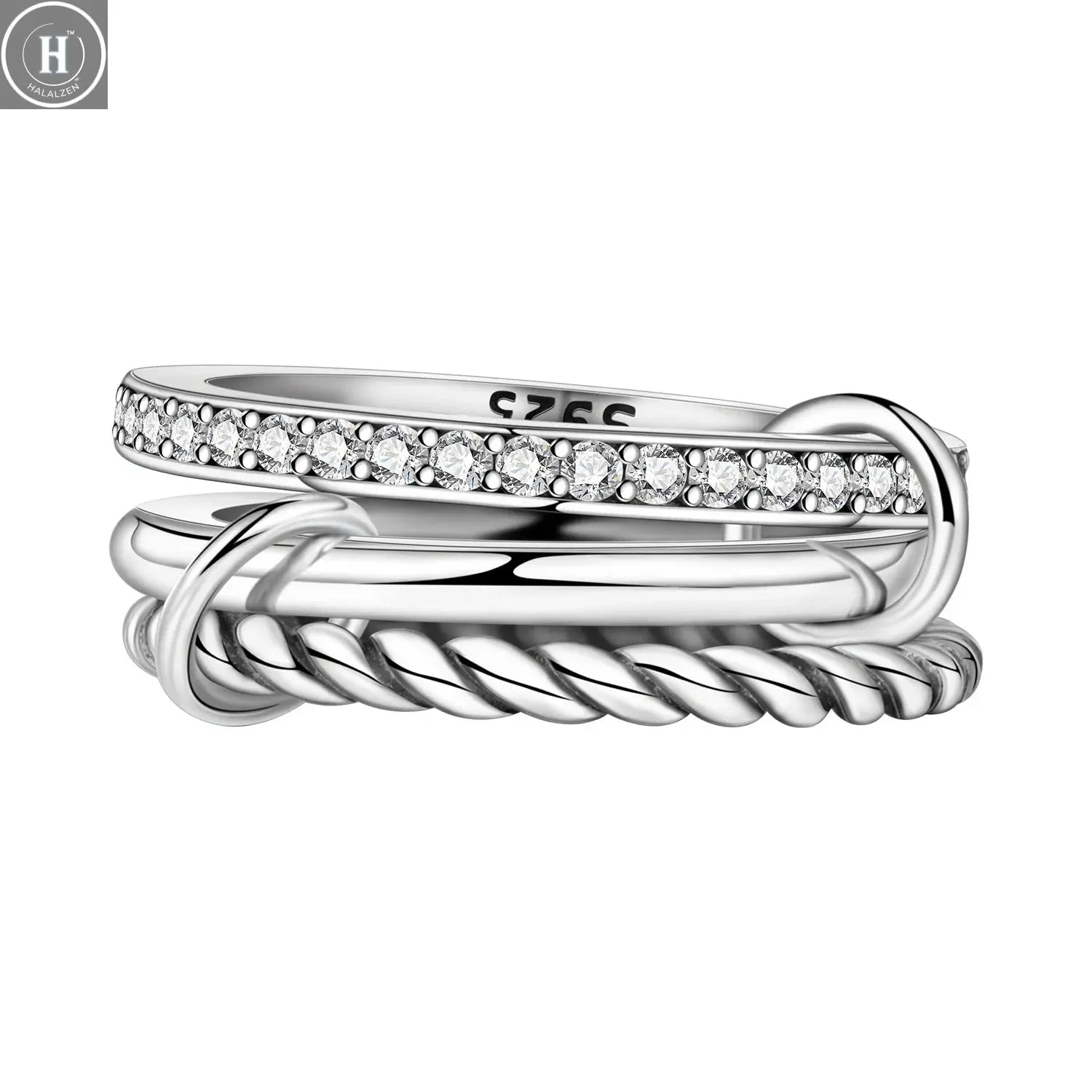 CYCUFF 925 Sterling Silver Designed Simple Fashion 3-Ring Rings Closed Ring for Women Birthday Party Jewelry Gift Ring Comfort HALALZEN