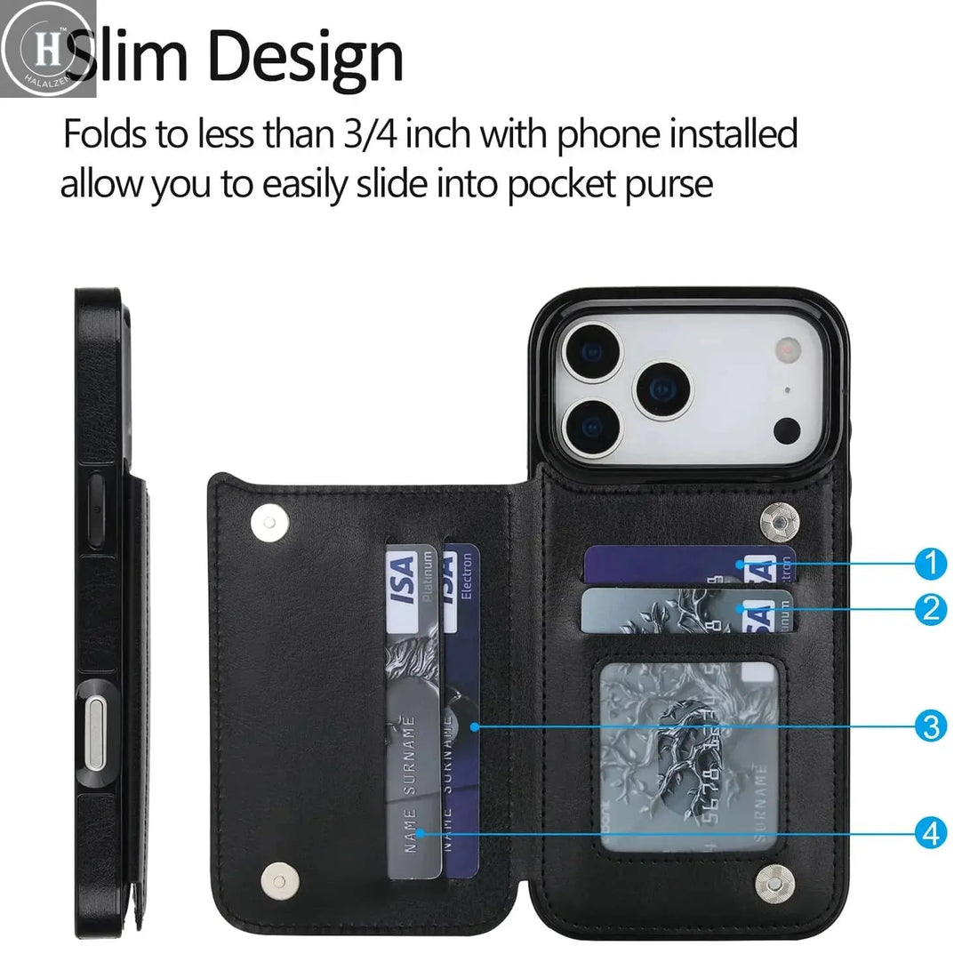 for iPhone Air 17 Pro Max Wallet Case with Card Holder,Faux Leather Kickstand,Double Magnetic Clasp and Durable Shockproof Cover Halalzen UK