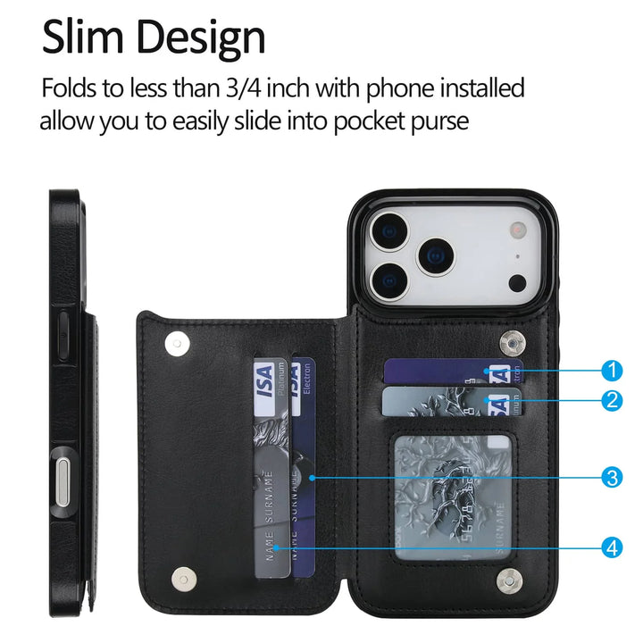 for iPhone Air 17 Pro Max Wallet Case with Card Holder,Faux Leather Kickstand,Double Magnetic Clasp and Durable Shockproof Cover