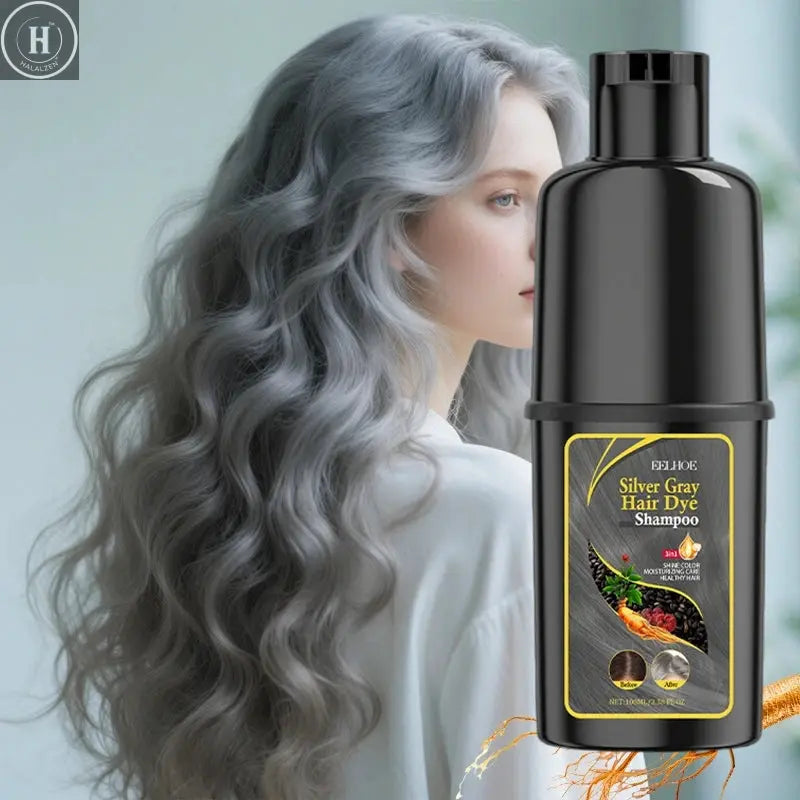 100ml Gray Color Hair Dye Shampoo 3 in 1 Oil Control Clean Hair Restoration Damage Repar Professional Hair Colors Dye Shampoo HALALZEN