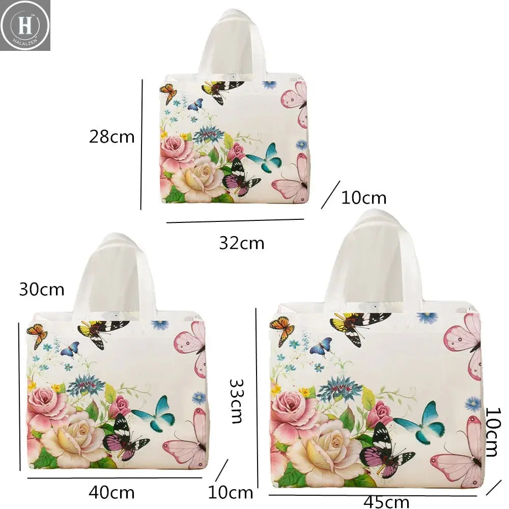 Butterfly Printing Non-woven Fabric Shopping Bag Foldable Reusable Tote Pouch Waterproof Storage Bag Women Travel Grocery Bags HALALZEN