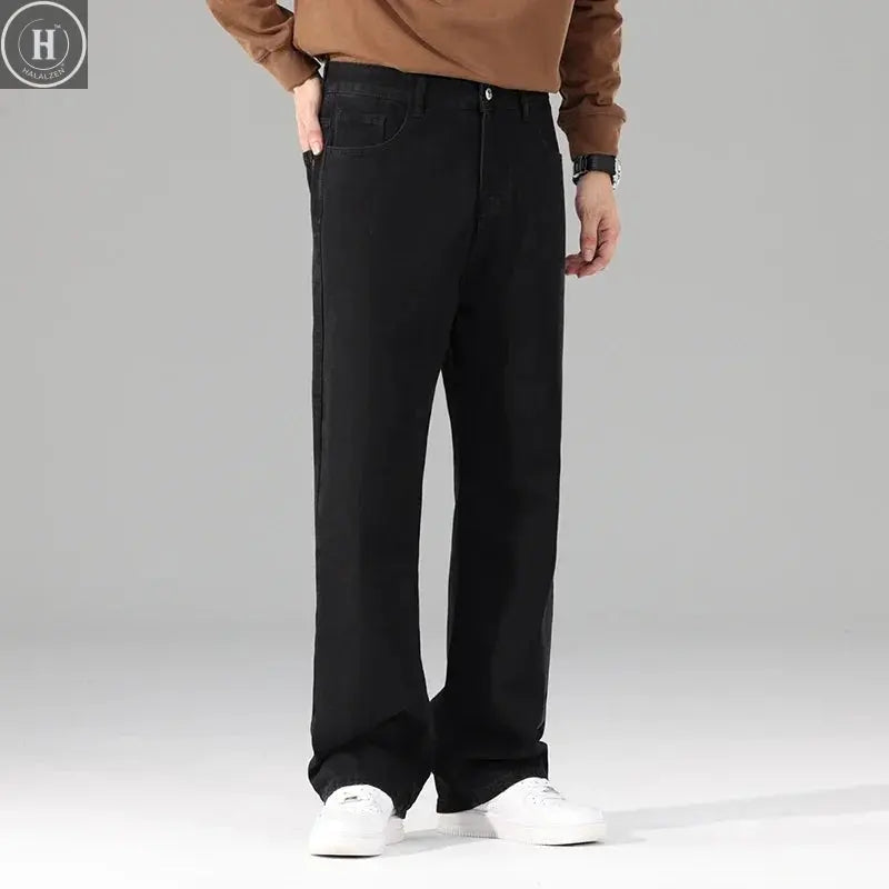Male Brand New Autumn Jeans Men Black Casual Baggy Trousers Classic Straight Comfortable Wide Denim Trousers  Men Clothing HALALZEN
