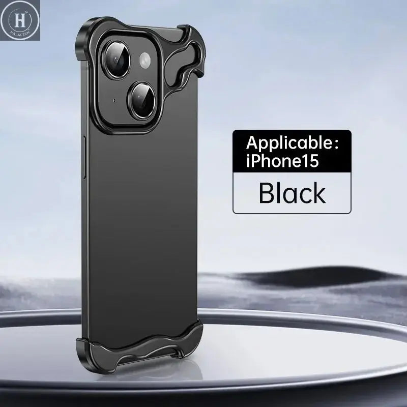 Luxury Alien Titanium Alloy Bumper Phone Case For iPhone 15 13 12 14 Pro Max 15Plus Metal Lens Film Protection Corner Pads Cover Halalzen UK