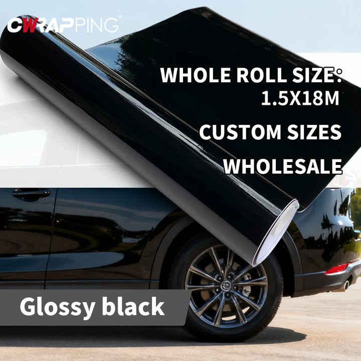 Car Sticker Vinyl Auto Tuning 145x300/600CM Glossy Black Vinyl Wrap Roof Hood Door Protection Film Shiny Black Wrap for Vehicle