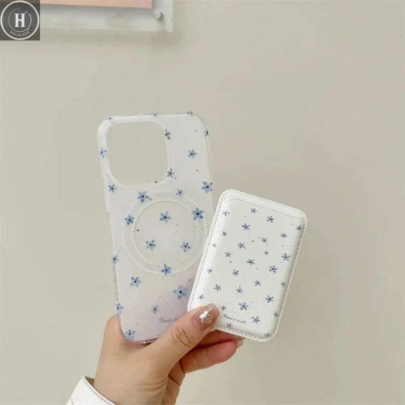 Korean Ins Flower Magnetic Stand Phone Case For iPhone 16 Pro 15 14 13 Pro Max Cover with Magsafe Card Holder Cute Cases Funda Halalzen UK