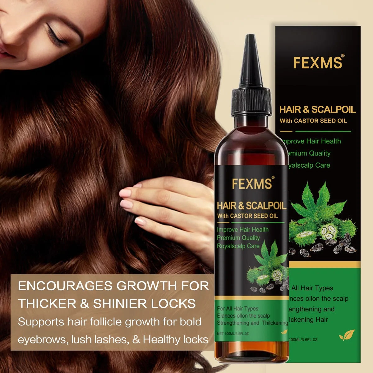 Castor Essential Oil Smooth Shine Anti-Frizz Hair Serum Promote Hair Growth Strengthening Nourishing Scalp Care Oil HALALZEN