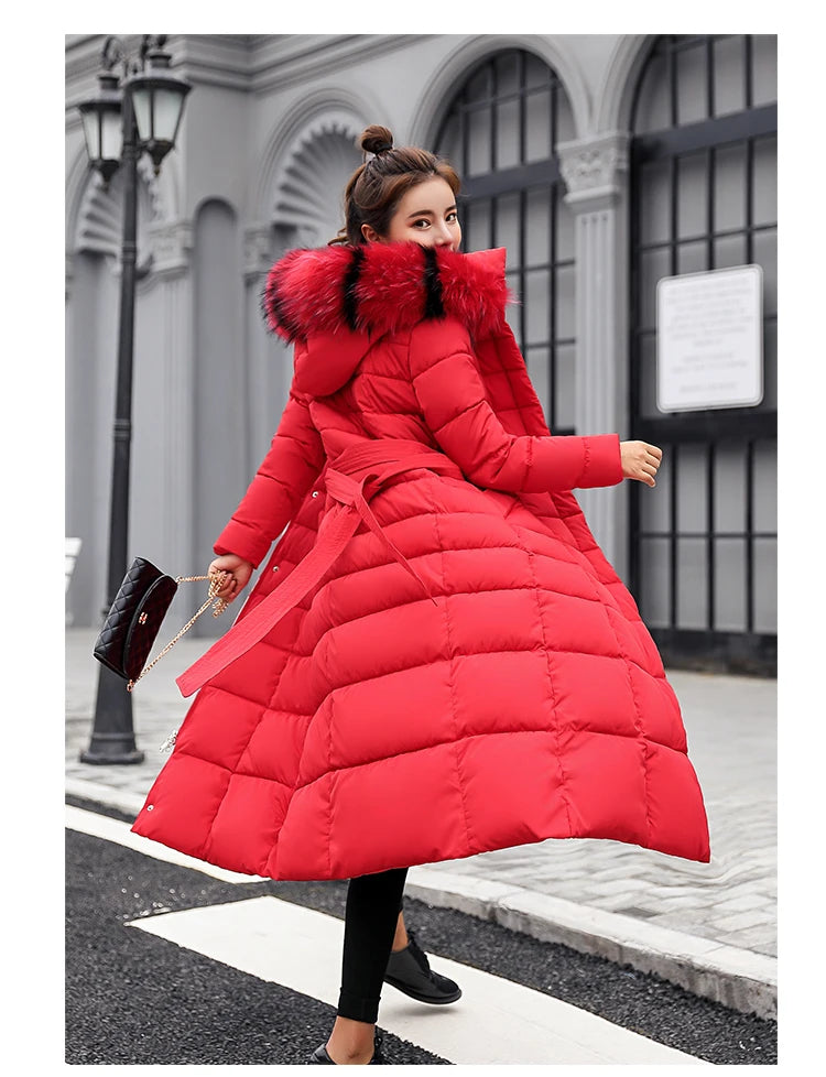 Autumn Winter Clothes Women Down Cotton Fashion Ladies Worm Hooded Coat Female Lengthen Thickening Waterproof Slim Casual Jacket