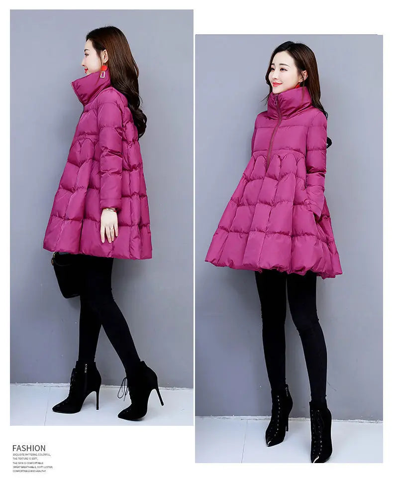 Womens Padded Down Jacket Long Loose Coat A-line Poncho Parkas Thick Skirt Cotton Outwaer Female Fashion New Winter Jacket