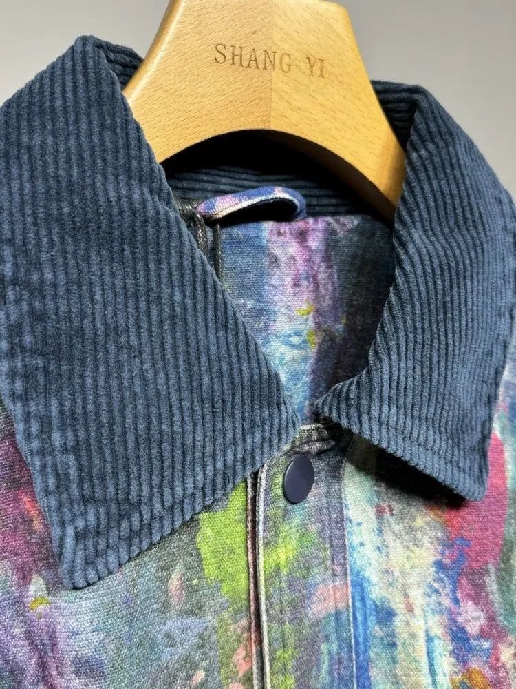 Fashion Hip Hop Mesn Camouflage Denim Jacket Patchwork Lapel Loose Fit Personality Spring Street Long Sleeve Casual Coat Male