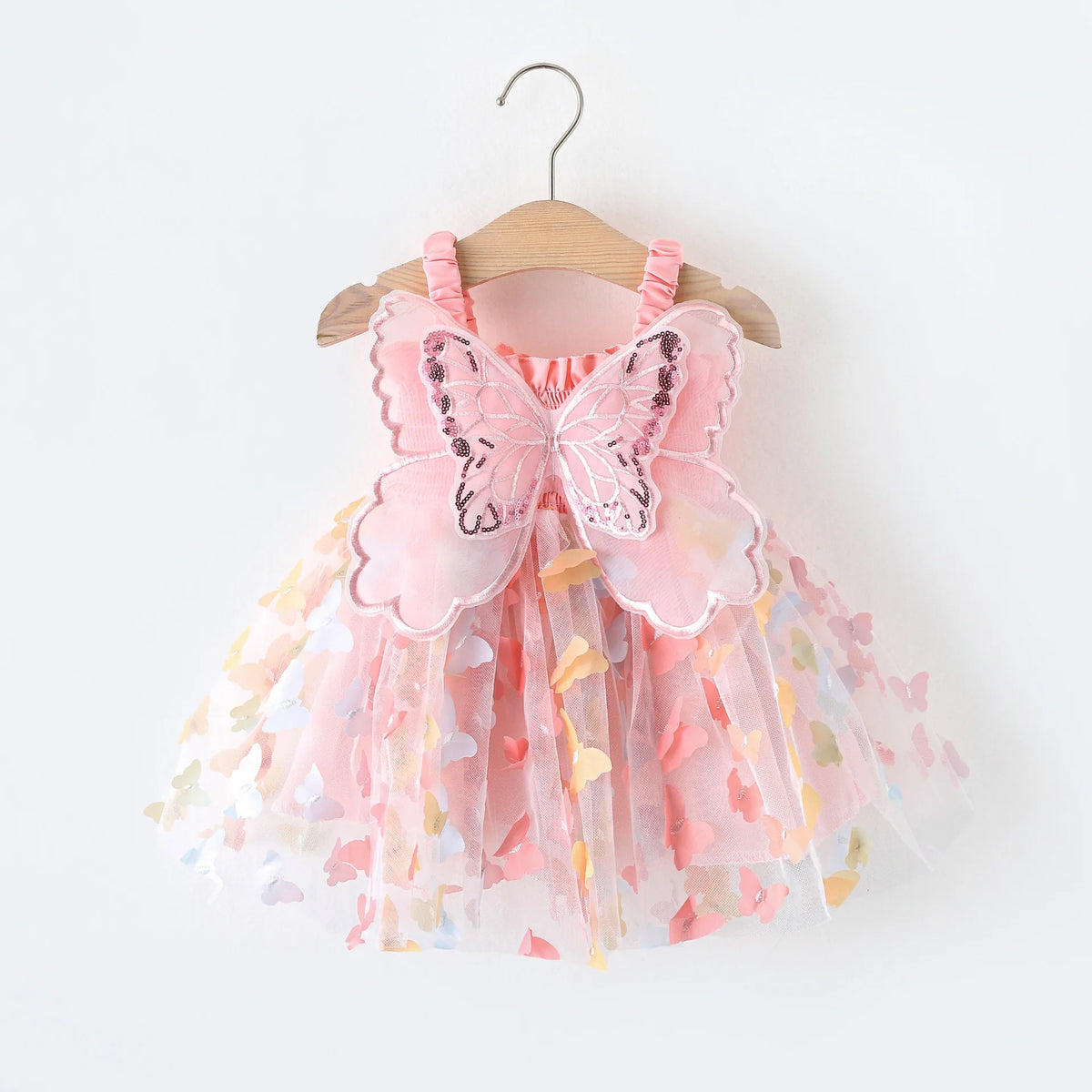 New Summer Girl Princess Party Birthday Dress with Hanging Strap Embroidered Butterfly Mesh Dress 0-4 Year Old Baby Girl Walking