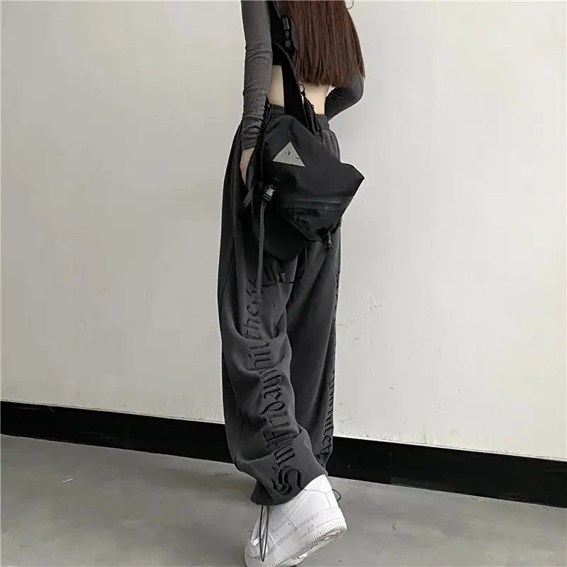 Harajuku Wide Leg Cargo Pants Women Letter Print Punk Streetwear Y2k Pantalones Mujer Korean Fashion Joggers Sweatpants Halalzen UK