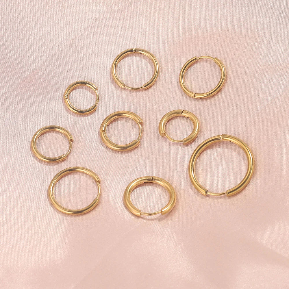 6pcs Stainless Steel Hoop Earrings Women Earrings Men Punk Hiphop Bijoux Gift Fashion Plated 18K Gold Jewelry Piercing Accessory