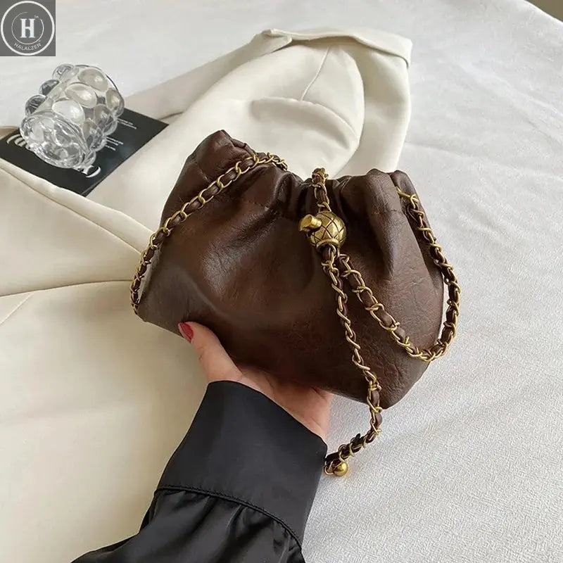 Women Chain Shoulder Bag Versatile Crossbody Tote Bag Casual Pleatd Hobo Bag Satchel Sling Bag Girl Stylish Purse HALALZEN
