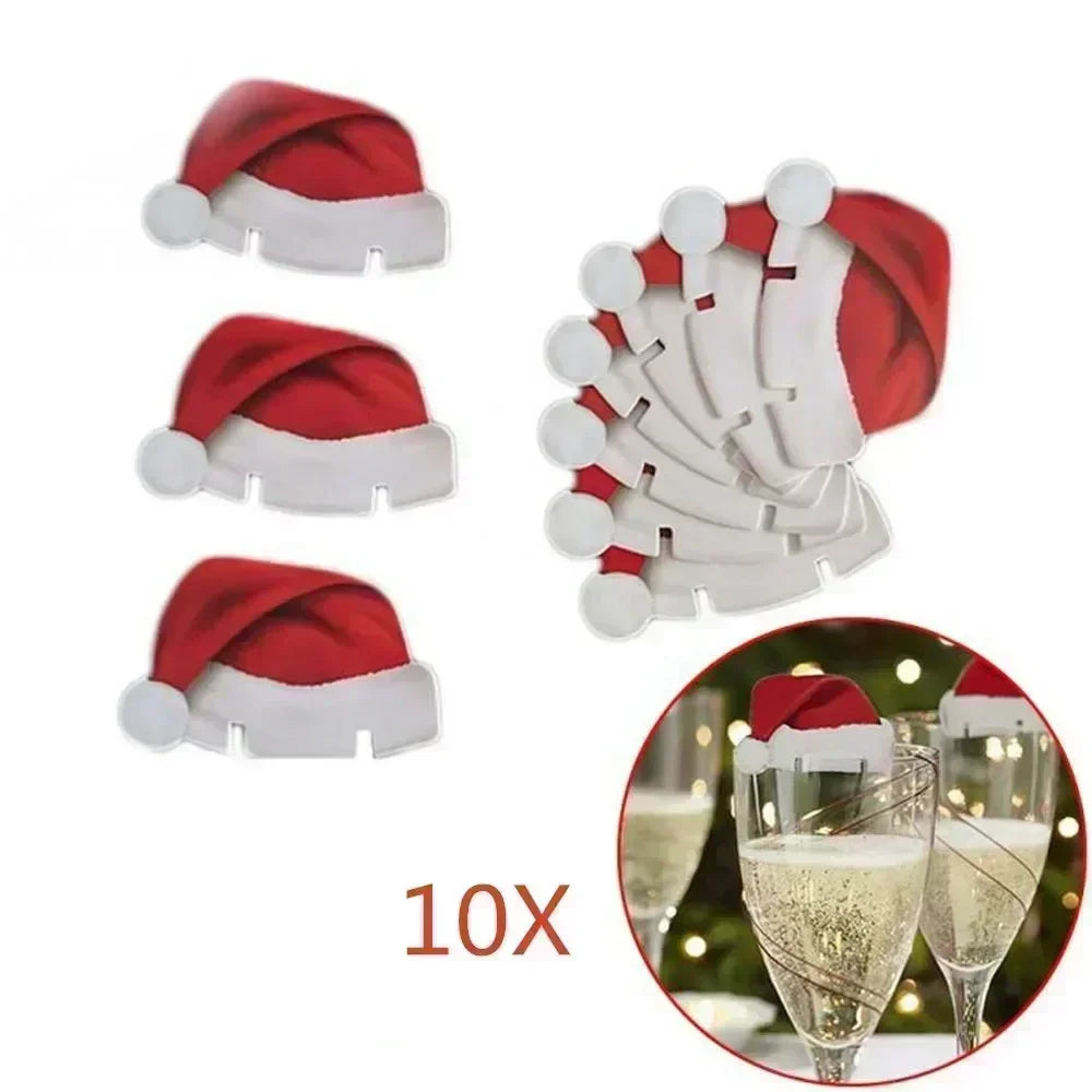 10/20/30PCS Christmas Cup Card Santa Hat Wine Glass Decor Ornaments Navidad Noel New Year Gift Christmas Decorations