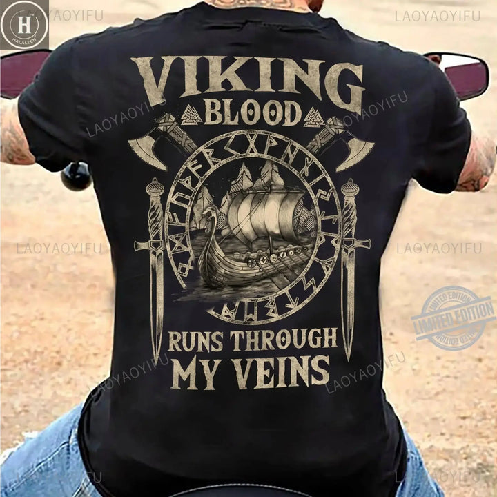 Viking Blood High Quality 100% Cotton T Shirt Men Short Sleeve Viking Legend T-Shirt Retro Classic Tee Shirt Valhalla Odin Tops HALALZEN