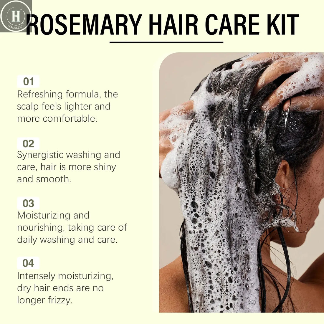 Rosemary Hair Care Set Shampoo Conditioner For Scalp Hair Strengthening Nourishing Natural Shine Smooth Soft Volumizing HALALZEN