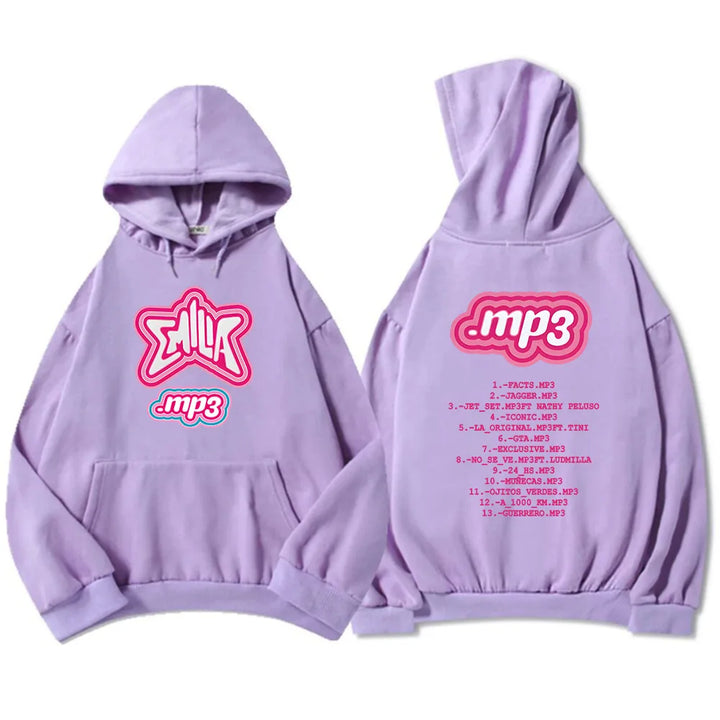 Men Clothes MP3 Emilia Mernes Hoodies Graphic Printing Sweatshirts Winter Casual Long Sleeve Sudaderas Pink Unisex Soft Hoodie