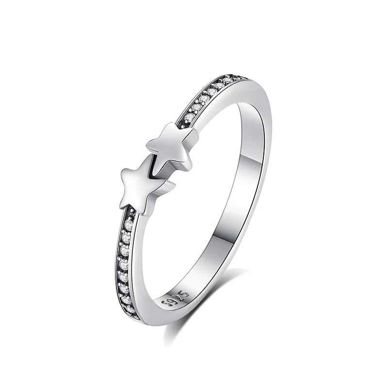 Original 925 Sterling Silver Ring Love Heart Wishbone Moon Sun Rings Crystal Rose Gold For Women Wedding Gift Luxury Jewelry