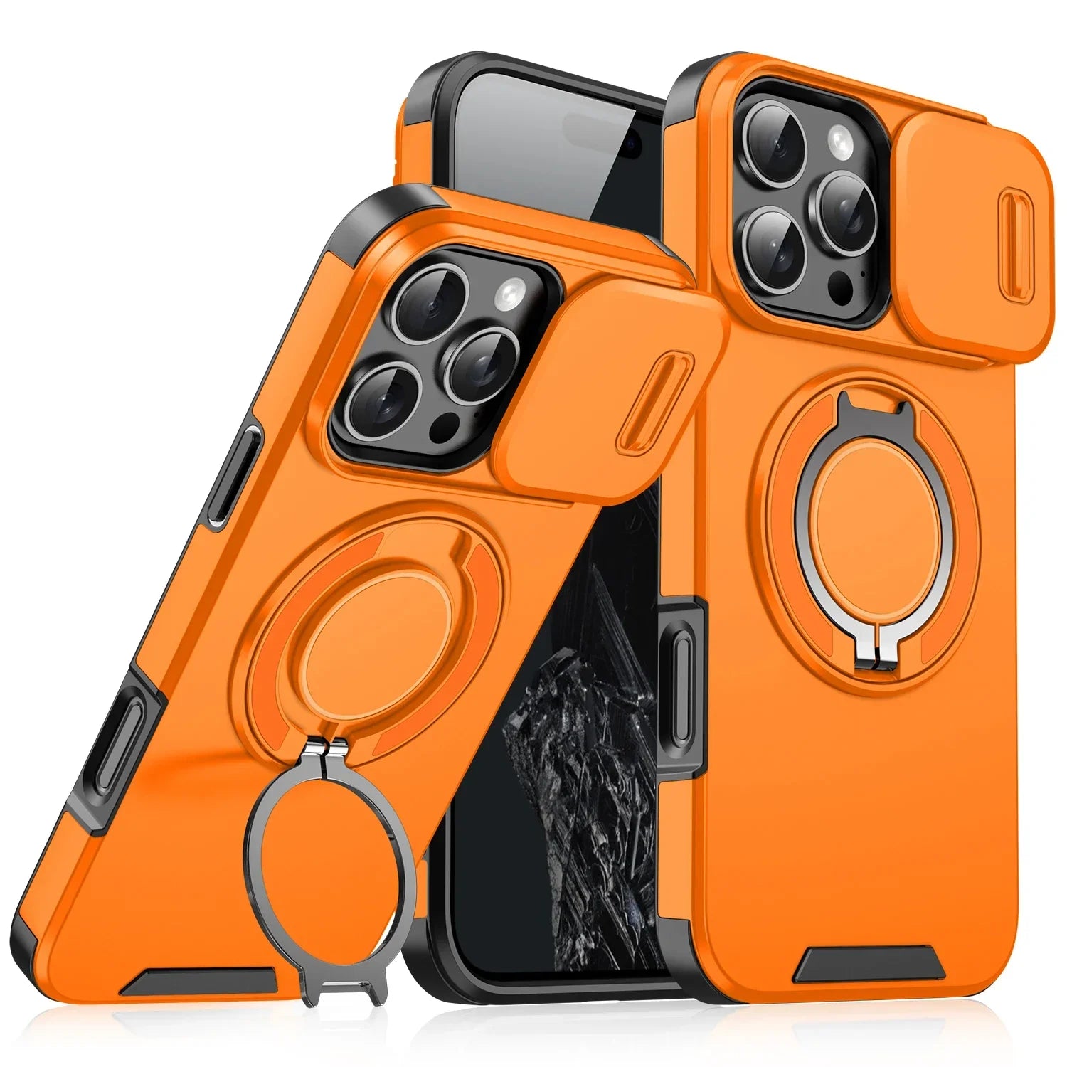 Luxury Heavy-Duty Rugged Armor Magnetic Bracket Case For iPhone 16 15 14 13 12 11 Pro Max Plus Slide Camera Protection PC Cover