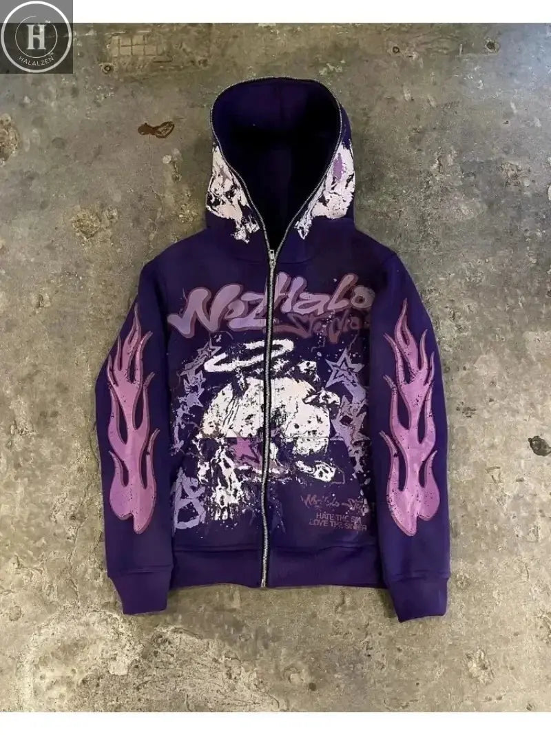 Explosions of New Harajuku Zipper Hooded Sweater Street Men and Women Retro Shirt Sweatshirt Gothic Jacket Hooded Couple Sweater HALALZEN