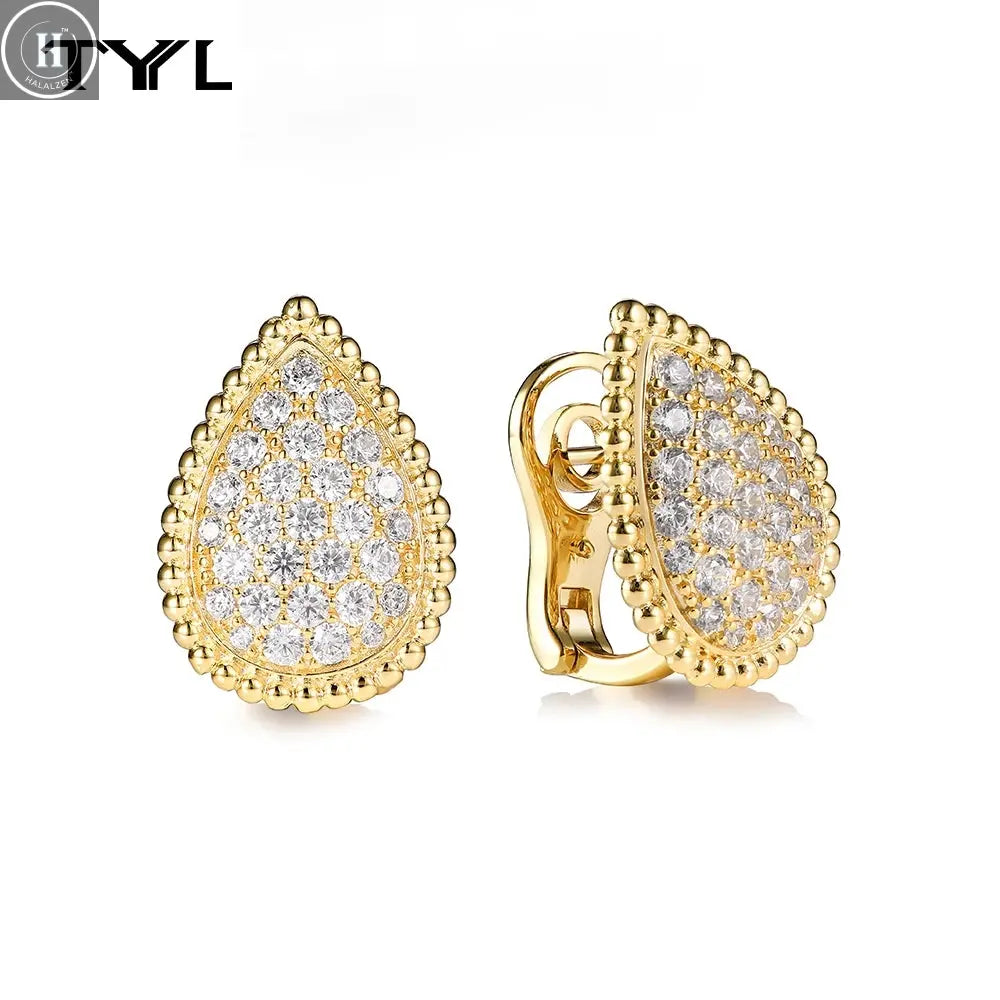TYYL High Quality Classic 3 Water Drop Luxury Ear clip Drop Earrings Stud Party Wedding Long Earring Zircon Jewelry For Women HALALZEN