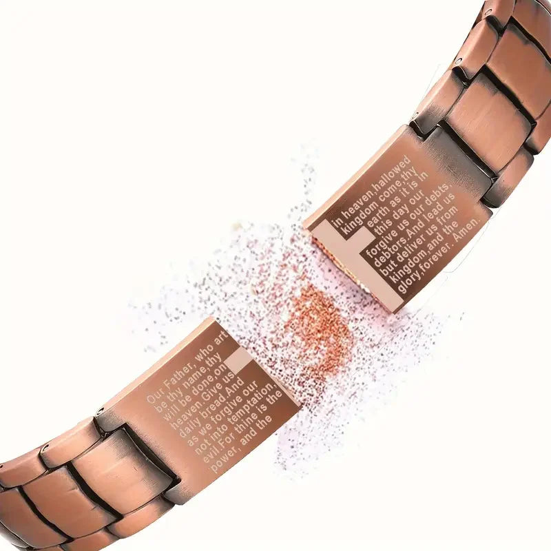 1 piece of copper magnetic bracelet, male version with dual-row magnets, featuring a chain with a cross pattern, hypoallergenic
