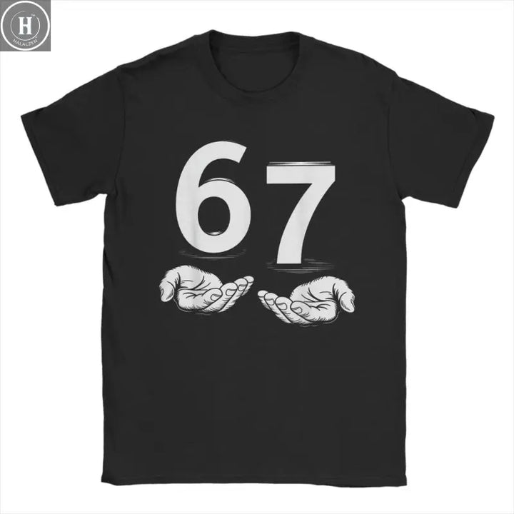 European and American Men T-Shirts Funny Six Seven 67 Meme Gen Alpha Slang 67 Hands Vintage Cotton Tees Short Sleeve T Shirts HALALZEN