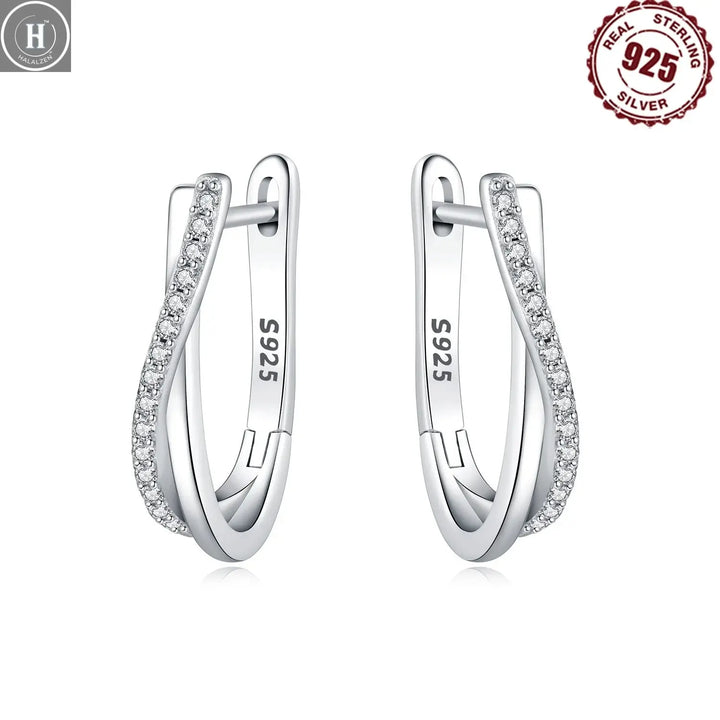 925 Sterling Silver Star Twisted Line Earrings Jewelry Versatile Hoop Earrings For Women Jewelry Fine Birthday Party Gifts HALALZEN