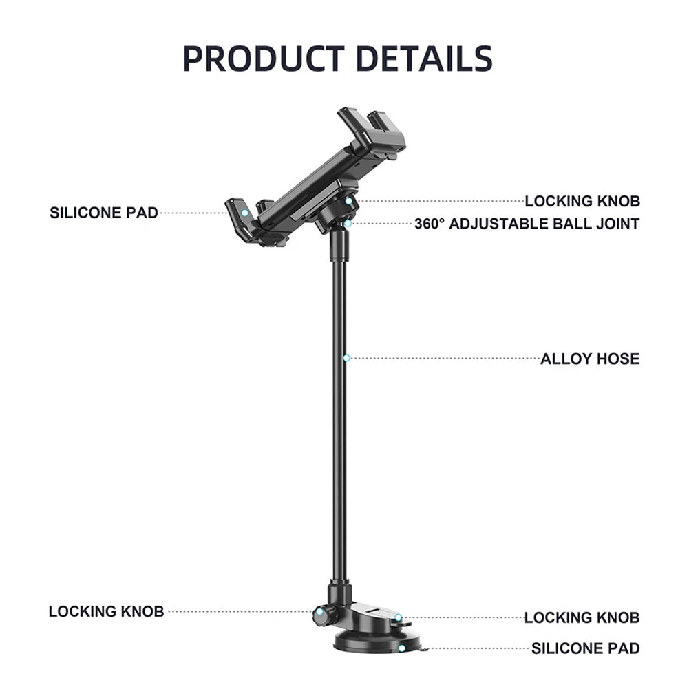 Suction Cup Windshield Car Tablet Mount Adjustable Dashboard Phone Tablet Holder Truck Window Phone Stand for Truck SUV Vehicle
