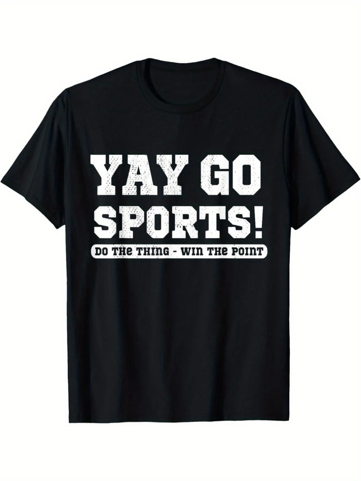 1pc Yay Go Sports Motivational T-Shirt 100% Cotton Crew Neck Slight Stretch Casual Striped Tee for Adults Ideal for Sports