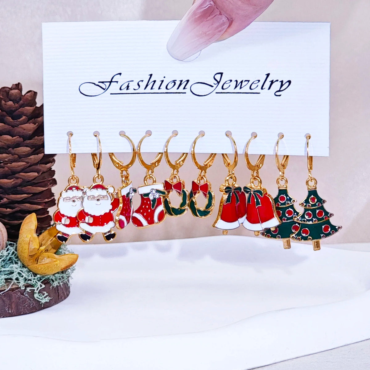 10/20/40pcs New Christmas Set Cross border Hot Selling Cartoon Dripping Oil Elk Santa Claus Christmas Tree Earrings for Women