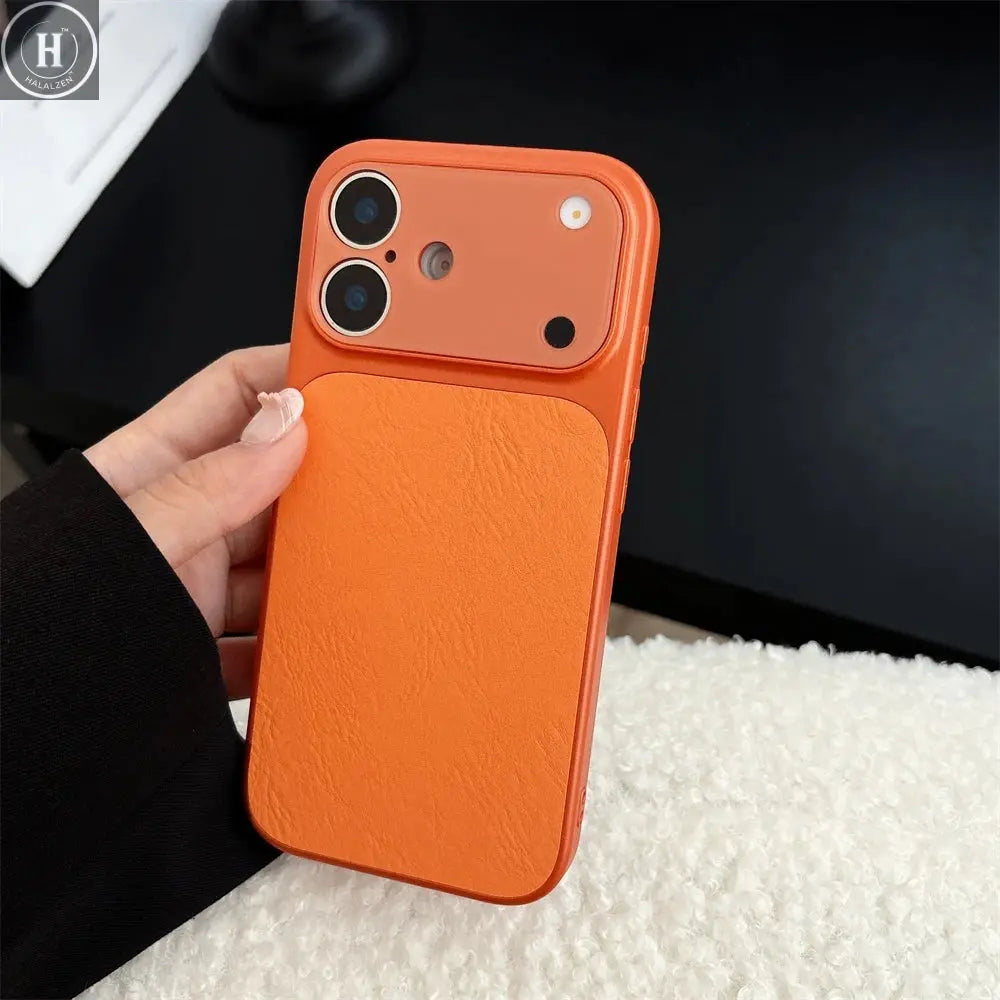 Luxury Large Window Leather Phone Case For iPhone 17 16 15 14 13 Pro Max Lens Protection Matte Shockproof Plating Back Cover Halalzen UK