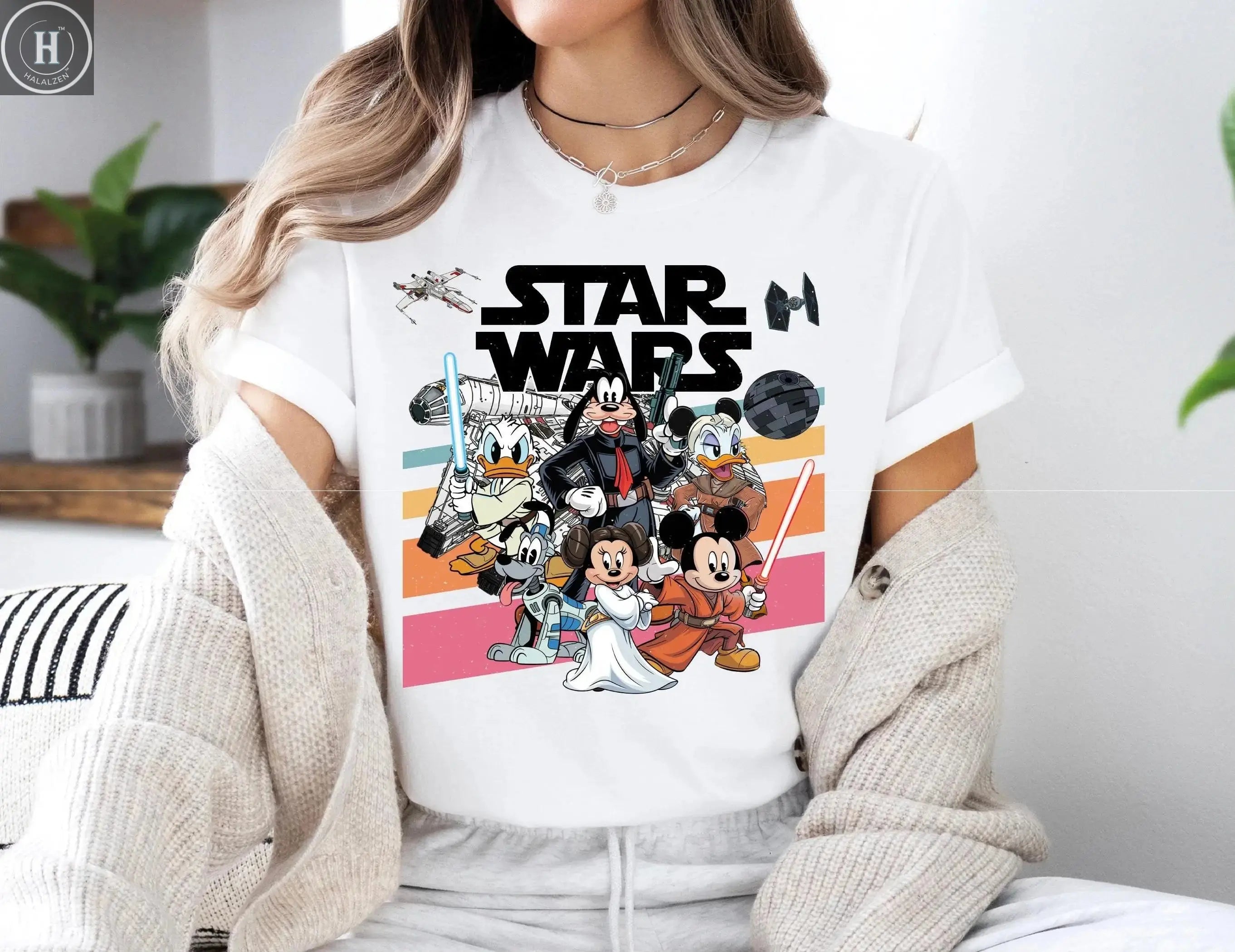 2025 Summer Retro Disney Mickey and Friends Star War Shirt May The 4th Be with You Shirt Disney 100% Pure Cotton Printed T-shirt HALALZEN