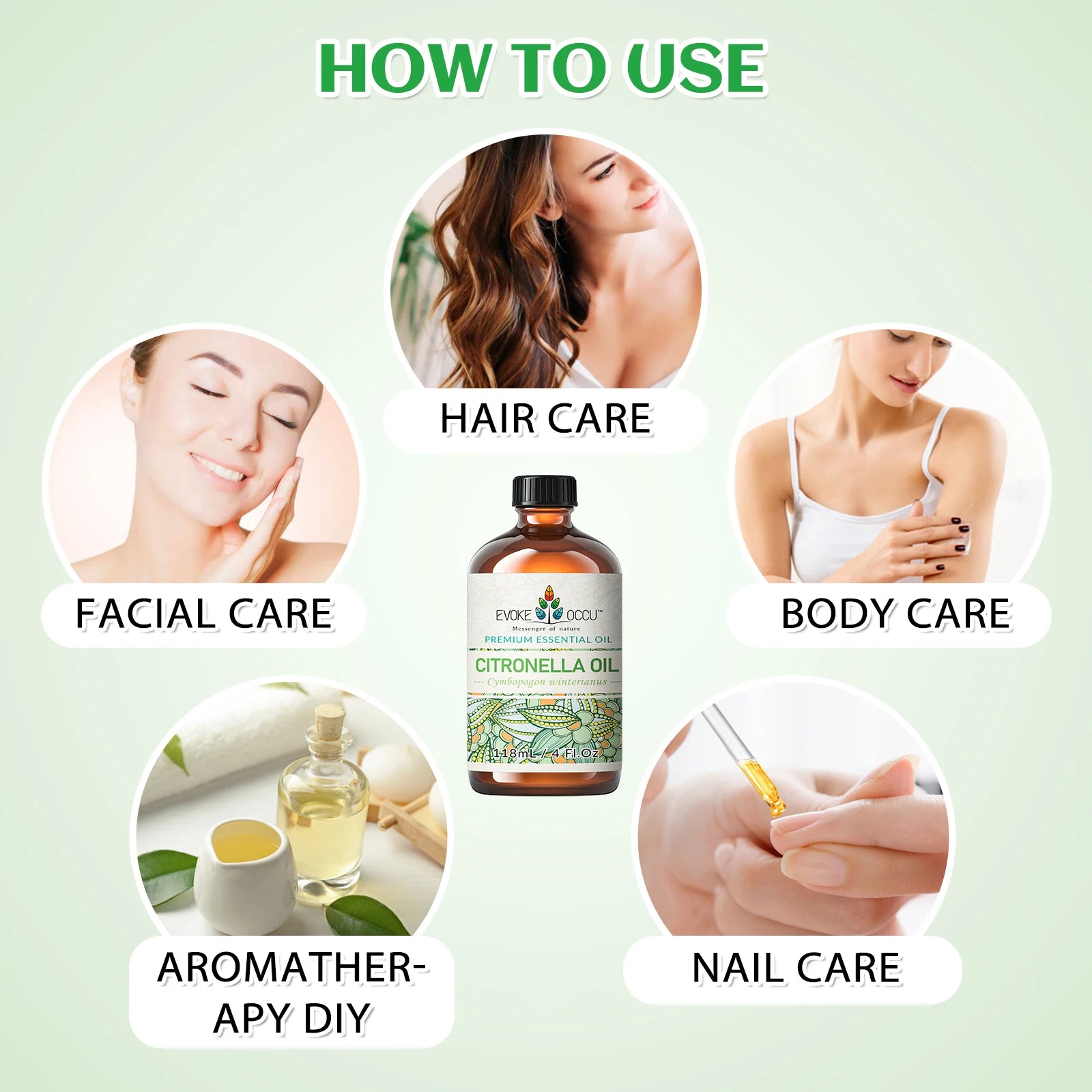 EVOKE OCCU Citronella Essential Oils, 118ML/4 Fl.Oz. Undiluted Oil for Cleaning, Air Freshening, Diffuer, Humidifier, Purifier