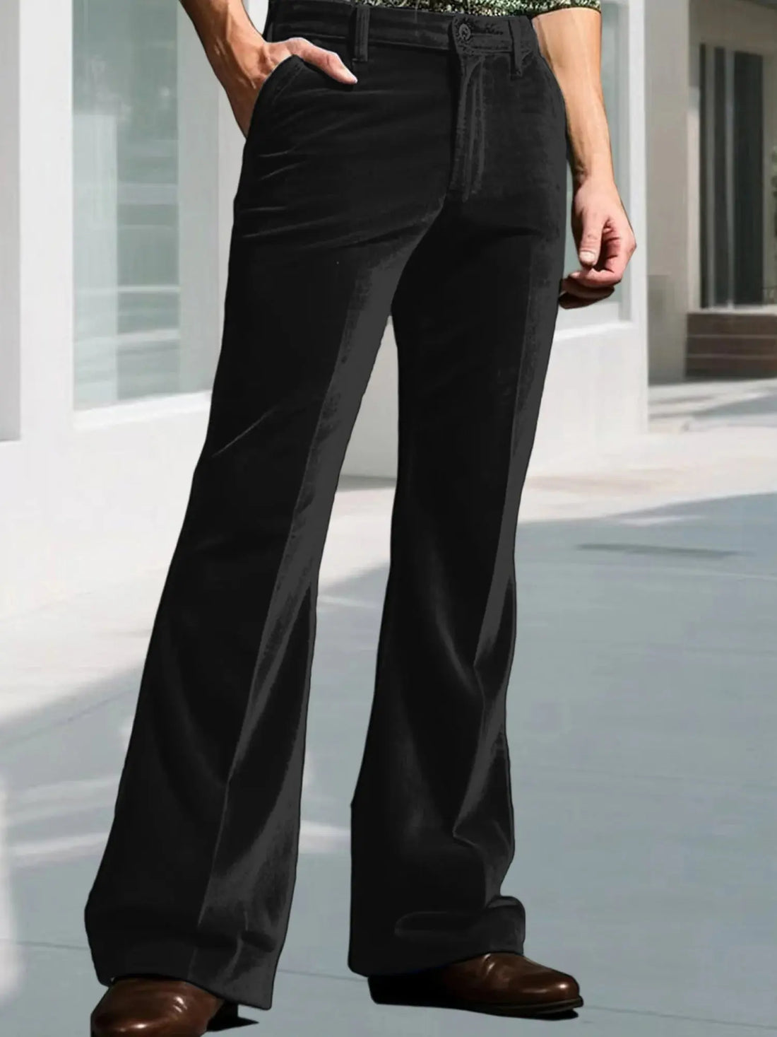 Men s Classic Fit Flared Dress Pants Elegant Solid Color Bell Bottom Trousers for Work Events Wedding Ceremony and Casual Wear Halalzen UK