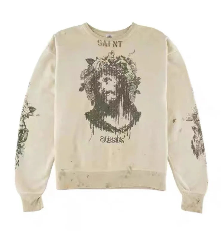 Washed Saint Jesus Hoodie Sweatshirt Men Women 1:1 Best Quality Oversize Vintage Pullovers Crewneck