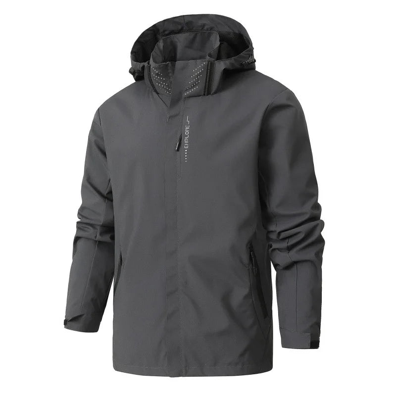 Spring Autumn Men's Lightweight Windproof Waterproof Jacket Outdoor Hiking Climbing Solid Color Long Sleeved Zipper Hooded Coat