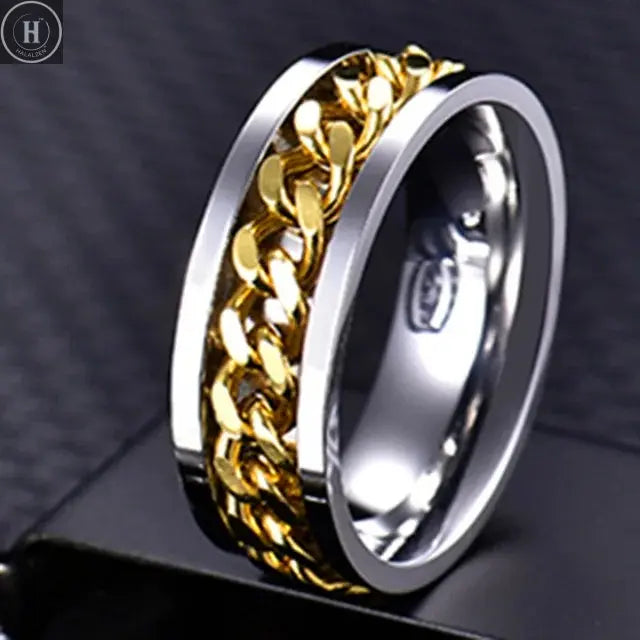 Cool Stainless Steel Rotatable Men Ring High Quality Spinner Chain Punk Women Jewelry for Party Gift HALALZEN