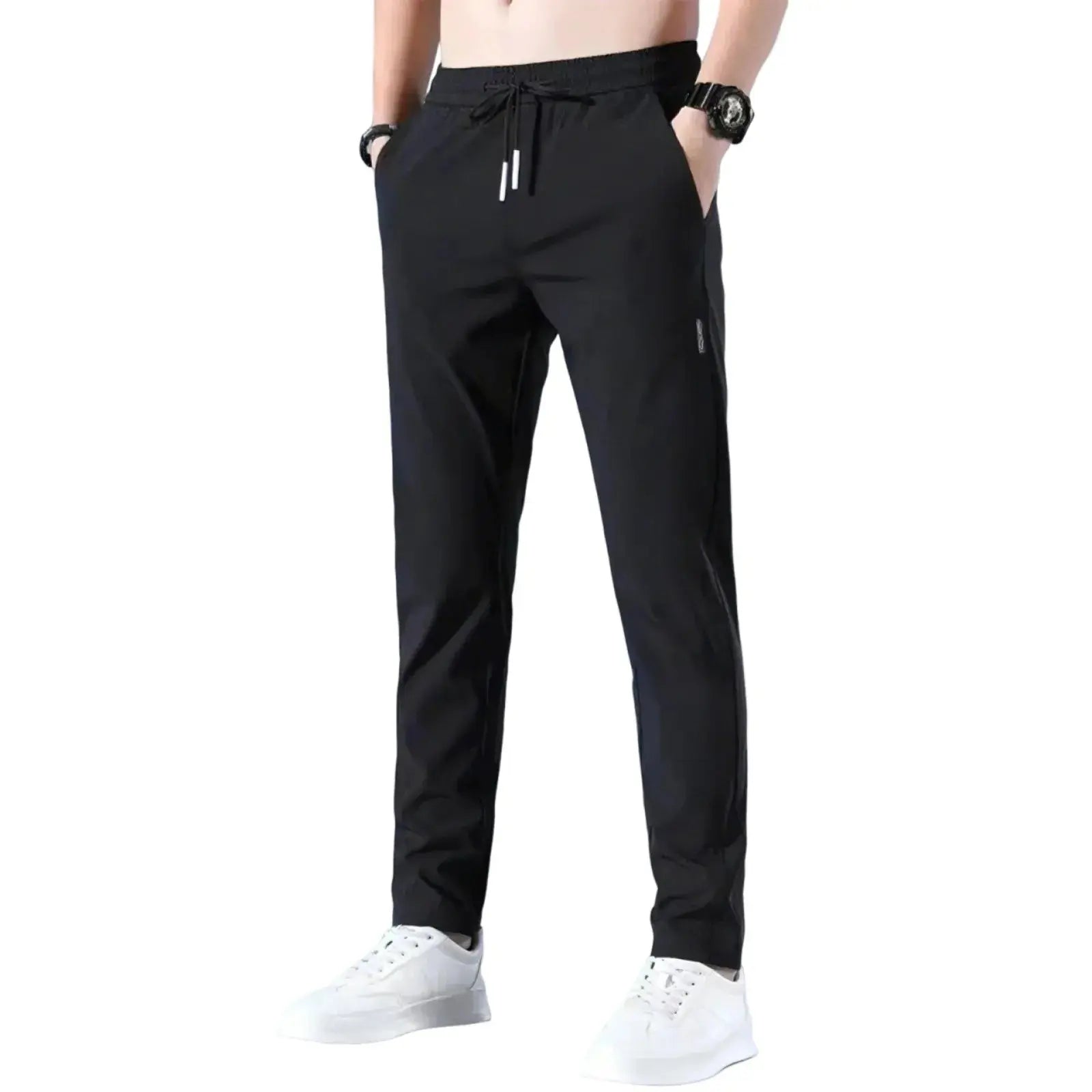 Men Fast Dry Stretch Pants Ice Silk Trousers Solid Color Mid-Waist Loose Breathable Straight-Leg Casual Pants Thin Sports Pants Halalzen UK