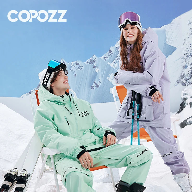 COPOZZ Waterproof Thicken Snow Clothes Women Hooded Windproof Ski Jacket Men Winter Warm Ski Pant Trousers Snowboard Coat Unisex