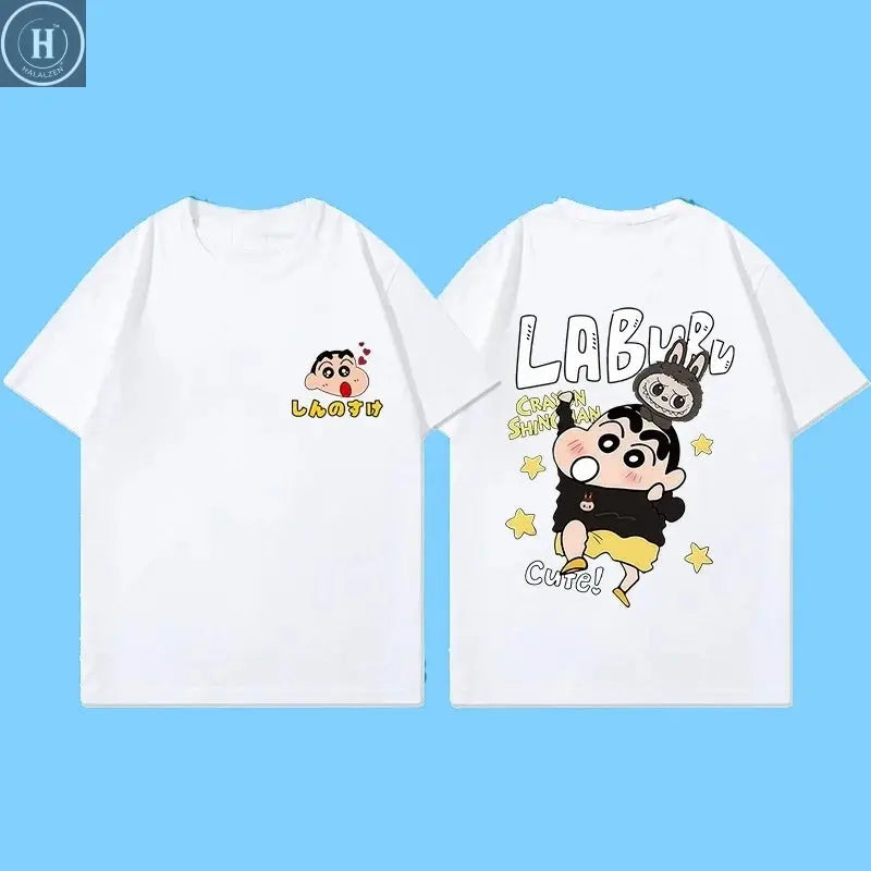 Miniso New Summer Cotton Cartoon Crayon Shin-chan Print T-Shirt Unisex Street Style Summer Fashion Casual Crew Neck Cotton Top HALALZEN